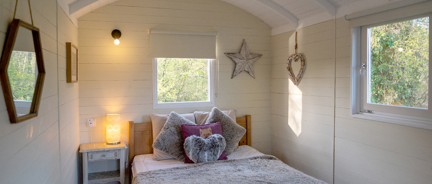 Inside a shepherd hut at adult only Back of Beyond Touring, Camping & Glamping Park